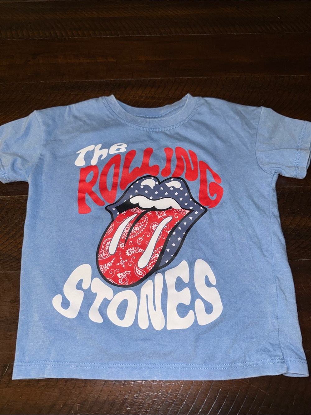 the Rolling Stones Light Blue Kids Graphic Tee with Red Tongue Logo
